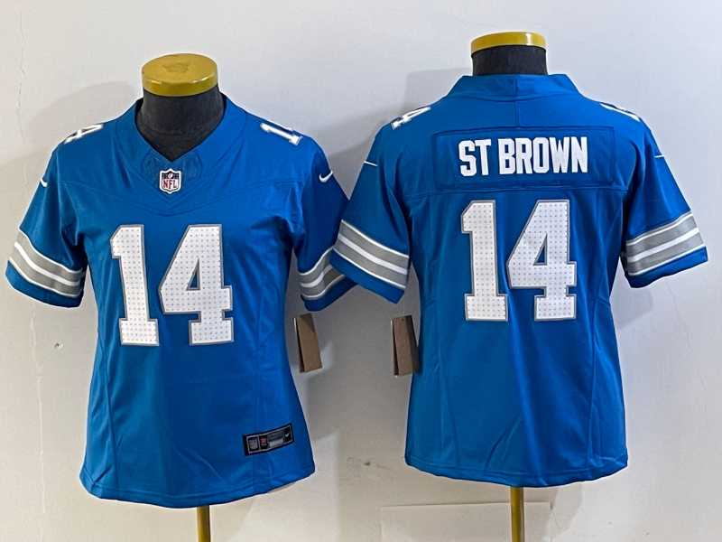 Women%27s Detroit Lions #14 Amon Ra St Brown Limited Blue 2024 FUSE Vapor Jersey
